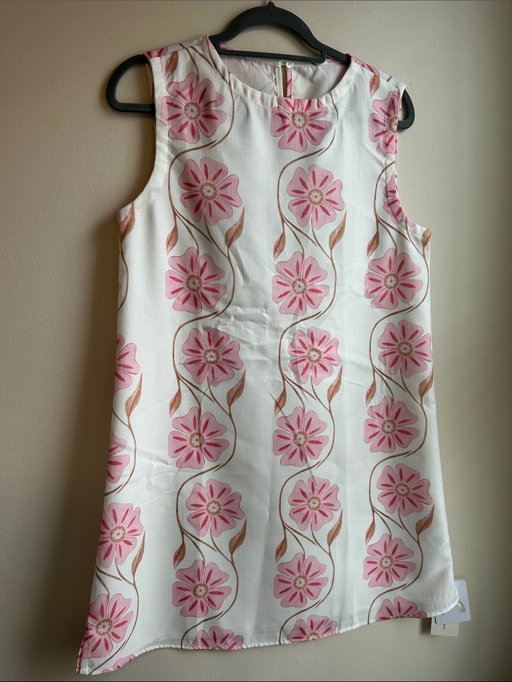 Commense White Shift Dress with Pink Floral Print